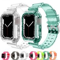 แถบใสกีฬา + ชุดเคสสำหรับ Apple Watch พิเศษ8 7 6 SE 5 4 3 2 1สายซิลิโคนใสสำหรับ I-สายนาฬิกา40มม. 44มม. 42มม. 41มม. 45มม. 49มม. 38มม.