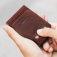 ⚡HOT SALE⚡ Cowskin Mens Money Clip Thin Bifold Leather Solid Male Wallets With Metal Clamp Credit Card Purse For Man Cash Banknote Holder