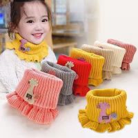 ☇☼☌  Winter Warmer Collar Circle Outdoor Scarves  Knitted Baby Scarf Cartoon Giraffe Ruffle Neck Girls Kids Scarves for 0-7 years