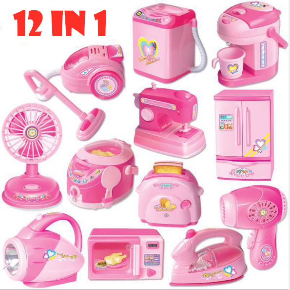 Kid Children Mini Simulation Plastic Pink Kitchen Home Appliances