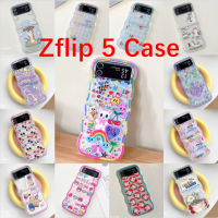 สำหรับ Samsung Galaxy Z Z Flip 5 Z Flip4ฝาพับเคสโทรศัพท์ Z-Flip3ฝาหลังเคสการ์ตูนสีฟ้าเชอร์รี่อะนิเมะรูปคลื่นเคสโทรศัพท์เป็นคู่เคสโทรศัพท์น่ารักเคสป้องกันการกระแทก