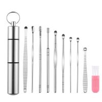 Stainless Steel Premium Earwax Removal Kit Ear Picking Tool Rotating EarPick 10 piece Set Portable Drop Shipping