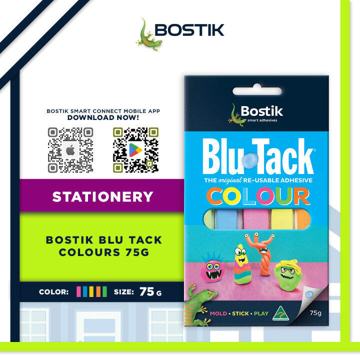 BOSTIK Blu Tack Colour Reusable Multi-purpose Adhesive 75g Ideal And ...