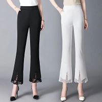 CODpz119nb Bell-Bottom Pants Womens Thin High Waist Stretch Bootcut trousers Korean Style Cropped Slit Black Pants