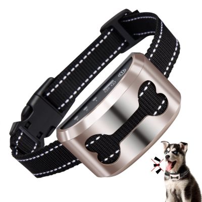 【Hot Sell Pet Dog Rechargeable Anti Bark Collar Control Train Waterproof Stop Barking Dog Waterproof Ultrasonic Training Collars Black