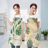 1 Pcs Kitchen Apron Green Leaf Pattern Sleeveless Linen Aprons for Women Home Cooking Baking Cleaning Tools 68*55cm 47*38cm