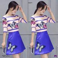 B5243 Dress เดรสแขนยาวลายผีเสื้อแฟชั่นเกาหลี Korean Fashion Butterfly Pattern Long Sleeve Dress