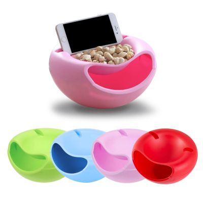 Creative Lazy Snack Bowl Plastic Double-Layer Snack Storage Box Bowl Fruit Bowl And Mobile Phone Bracket Chase Artifact 4Colors