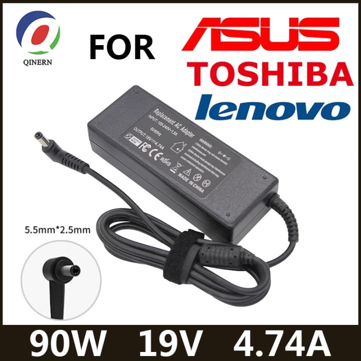 19v-4-74a-90w-5-5-2-5เครื่องชาร์จแล็ปท็อปมม-สำหรับอะแดปเตอร์อัสซุสโตชิบา-lenovo-a46c-x43b-a8j-k52-u1-u3-s5-w3-w7-z3โน๊ตบุ๊ค