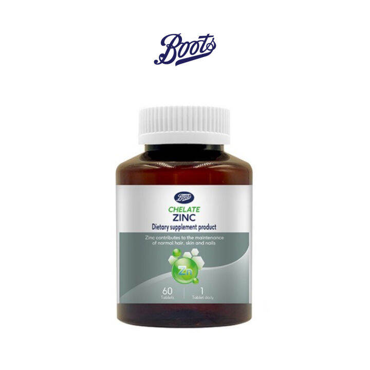 Boots Vitamins Chelated Zinc บู๊ทส์ วิตามิน คีเลตซิงค์ 60 เม็ด 25.8กรัม