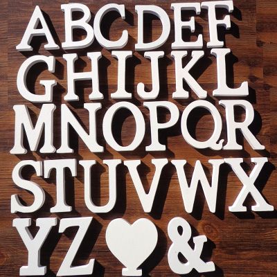 White Wooden Letter English Alphabet DIY Personalised Name Design Art Craft Free Standing Heart Birthday Wedding Home Decor 8cm Artificial Flowers  Pl