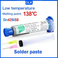 ♞ஐ 2023 New Type Low Temperature Lead-free Syringe smd Solder Paste Flux For Solder face Led Sn42Bi58 138℃ SMD Repair Welding paste