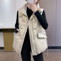 【cw】 Cotton Vest Women 2022 Autumn and Winter New Glossy Students Korean Style Loose Waistcoat Outerwear Sleeveless Waistcoat Outerwear Wholesale