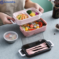 Stock】bento แบบพกพากล่องอาหารกลางวันสองชั้นพร้อมช้อนส้อม Multi-Function Cover Design ภาชนะบรรจุอาหาร