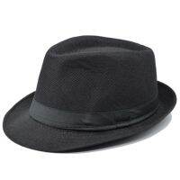 หมวกกันแดดทรงทริลบี Topi Fedora Jerami สำหรับผู้ชายและผู้หญิงหมวกปานามาแบบสั้นลายดอกไม้หมวกชายหาดลายดอกสำหรับวันหยุดฤดูร้อน