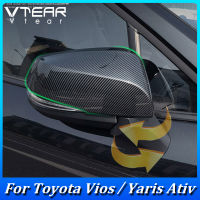 Vtear ฝาครอบป้องกันกระจกมองหลังรถยนต์ TOYOTA VIOS / YARIS 2023 2024,กระจกมองหลังป้องกันรอยขีดข่วนฝาครอบตกแต่งทน2ชิ้น,พลาสติกชุบโครเมี่ยม,สีเงิน,รูปแบบคาร์บอนไฟเบอร์,ชิ้นส่วนวาล์วภายนอกรถยนต์