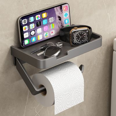 【CC】 Wall Toilet Paper Holder Roll Aluminum Tissue Organizer Dispenser Shelves