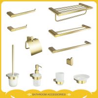 Brushed Gold Soap Dispenser Paper Holder Towel Rack Bathrobe Hook Towel Bar Cup Holder Stainless Steel Bathroom Hardware Set