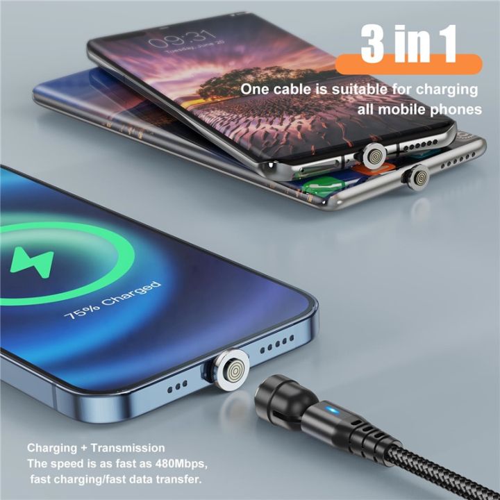 uslion-pd-60w-3a-fast-charging-540-rotate-magnetic-cable-qc3-0-4-0-micro-usb-type-c-cable-for-iphone-13-samsung-s22-xiaomi-11-cables-converters