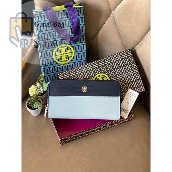 กระเป๋าสตางค์งานช๊อป-tory-burch-robinson-color-block-zip-continental-wallet