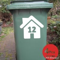 【CW】∋  Set of 4 Custom Street Number Sticker Rubbish Trash Can Wheelie Bin Stickers Decal Vinyl