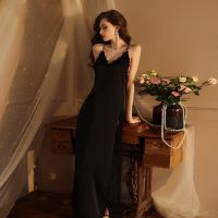 【 WYIN kitchen】 Jxgarb Suspenders Straps Pad Bust Deep V Nightdress Satin Chiffons See Through Sleepwear Charming Sexi Nightshirts