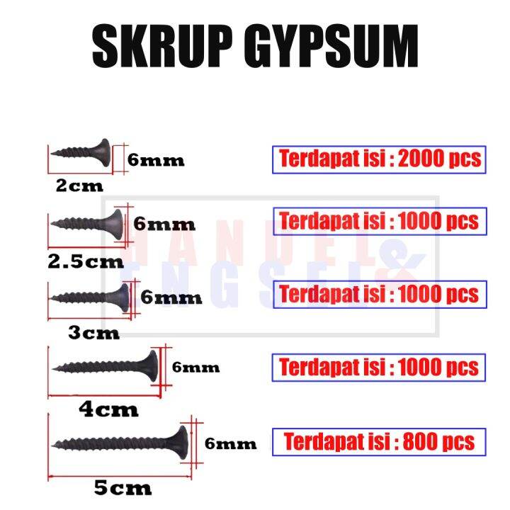 Sekrup Hitam 3 cm / Skrup Gypsum Harden 6 x 1 1/4 ( 3 cm) isi 1000 pcs