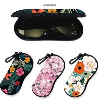 Palm Leaf Evergreen Flower Sunglasses Soft Case with Carabiner Ultra Light Neoprene Zipper Eyeglass