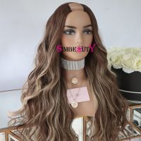 【jw】▬  Ombre Blonde Wavy U Part Wigs Unprocessed Human Hair Wig Glueless Chocolate V Loose End