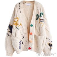 【hot】◄  2022 Womens Sweater Warm Knitted Jacket Loose Embroidery Fashion Knit Cardigan Ladies