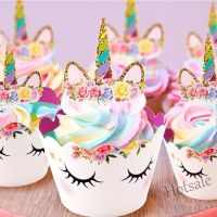 【Ready Stock】 ㍿▣♗ E05 Set of 24 PCS Unicorn Cupcake Topper and Wrapper Cake Decoration Birthday Party Decoration for Kids