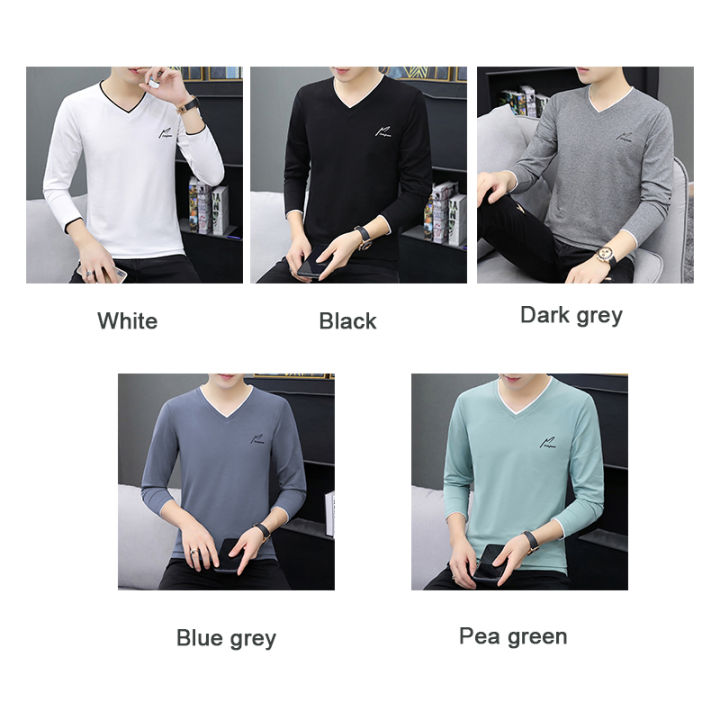 asrv-เสื้อยืดผู้ชาย-เสื้อผ้าผู้ชาย-t-shirt-for-men-เสื้อยืดคอวีสำหรับผู้ชาย-แขนยาวทรงสลิมธุรกิจง่ายและสะดวกสบายลำลองแขนยาว
