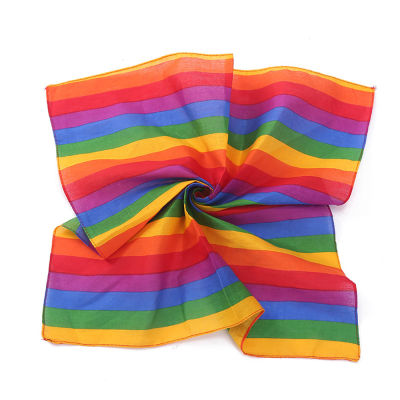 55x55CM Unisex Bandana Neck Square Headband Cotton Tie Scarf Stripes Rainbow Festival