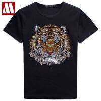 New Summer Mens Luxury Top Tees New Male Tiger T-shirt Cotton Fashion Diamond Bottoming Shirt Rhinestone Designer Man Tee Shirts