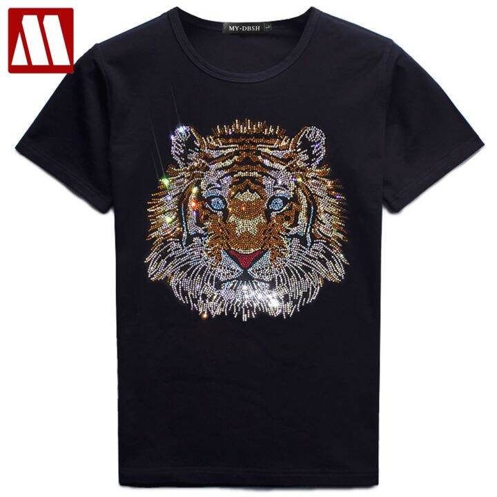 new-summer-mens-luxury-top-tees-new-male-tiger-t-shirt-cotton-fashion-diamond-bottoming-shirt-rhinestone-designer-man-tee-shirts