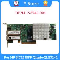 พอร์ตคู่10GB 2พอร์ต593742-001 593715-001ของแท้สำหรับ HP NC523SFP Qlogic QLE3242 593717-B21การ์ดเน็ตเวิร์กไฟเบอร์ออปติก10G