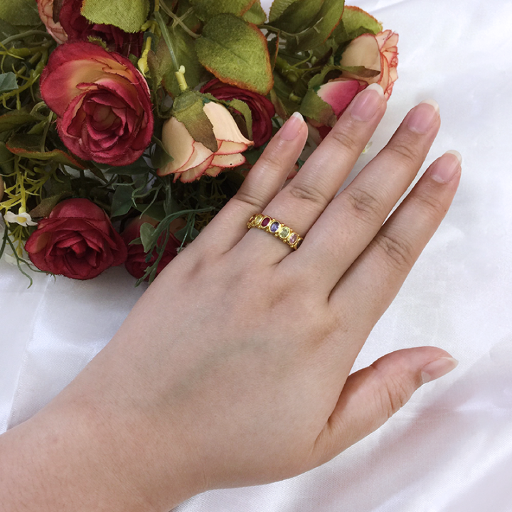 แหวนพลอยนพเก้า-ฟรีไซส์-ปรับขนาดได้-แหวนทอง-แหวนพลอย-เสริมบารมี-ใส่ออกงานได้-แหวนไมครอน-แหวนทองชุบ-แหวนทองเหลืองแท้