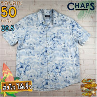 CHAPS®แท้ อก 50 เสื้อฮาวายชาย เสื้อวินเทจ เสื้อผ้าผู้ชาย สีฟ้า แขนสั้น เนื้อผ้าดี