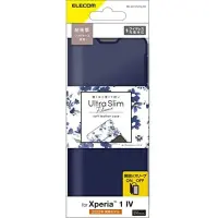 ELECOM Xperia 1 IV (SO-51C / SOG06) Case cover Leather notebook type Flap with magnet Floral pattern (inside the case) Ultra-lightweight with thin strap hole Navy PM-X221PLFUJNV