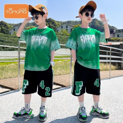 Tumama KIds childrens suit Boys Cool Short Sleeve and Shorts Set 2-piece set of comfortable clothes for middle-aged and older children