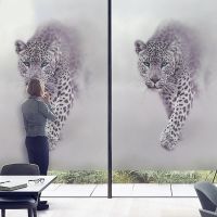 Frosted Privacy Protection Window Film Lion Stained Glass Film Vinyl Window Sticker Glass Sticker Living Room Decoration Vinyl