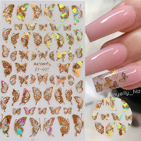 1PC Holographics 3D Butterfly Nail Art Stickers Adhesive Sliders Colorful DIY Golden Nail Transfer Decals Foils Wraps Decoration