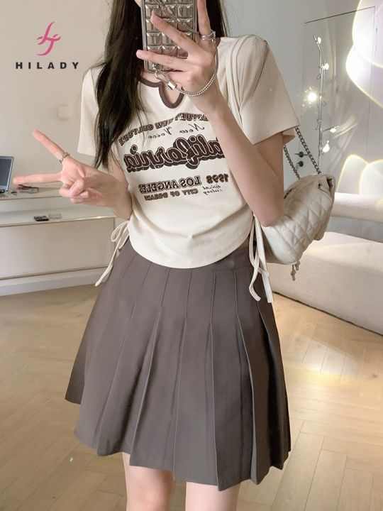 เสื้อยืดแขนสั้นเข้ารูปพอดีการพิมพ์จดหมายแบบไม่เป็นทางการแฟชั่นสไตล์เกาหลีสำหรับผู้หญิง-hilady-เสื้อเอวลอย