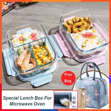 1040ml Multifunctional Red Glass Lunch Box, Microwave Oven Heating