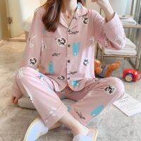 CAIYIER Autumn Winter New Sleepwear Set Women Turn-down Collar Pajamas Cute Cartoon Pattern Button Top+Pants Leisure Home Wear