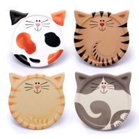 4 Pcs Drink Coaster Water-Absorbing Ceramic Coaster Cute Cat Coaster For Coffee Table Milk Coffee Hot Drink Etc Placemats &amp; Coasters