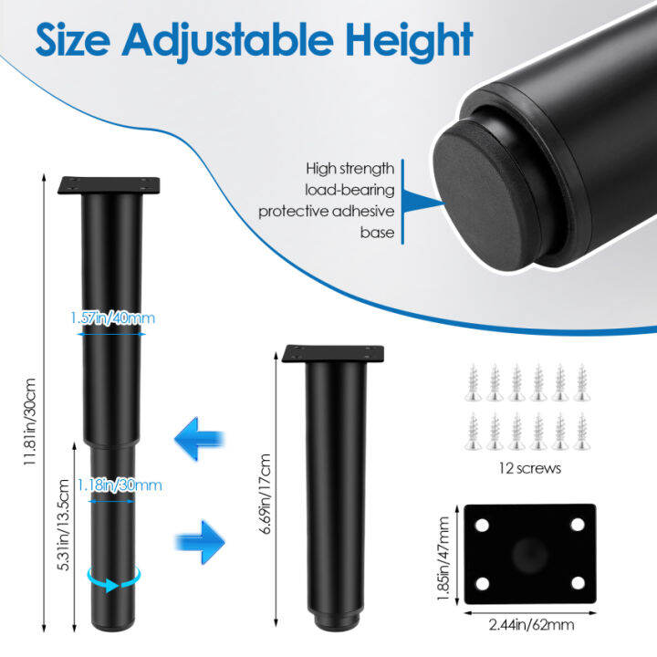 Stainless Steel Furniture Foot HeightAdjustable, Black Thick Feet Made of Steel