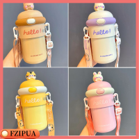 FZIPUA 510ml ของขวัญสำหรับเด็ก แบบพกพาได้ จุได้มาก ถ้วยฟางฟาง ขวดสูญญากาศขวด แก้วเก็บความร้อน ขวดน้ำน้ำ