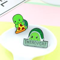 little turtle Enamel Brooch Pizza loving Lapel Pin A tortoise hiding its shell Badge give kid gift