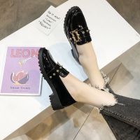 ㍿○ 2023 Spring and Autumn New British Style Small Leather Shoes Female Korean Version Student Flat Retro Single Shoes Casual Thick Heel Loafers